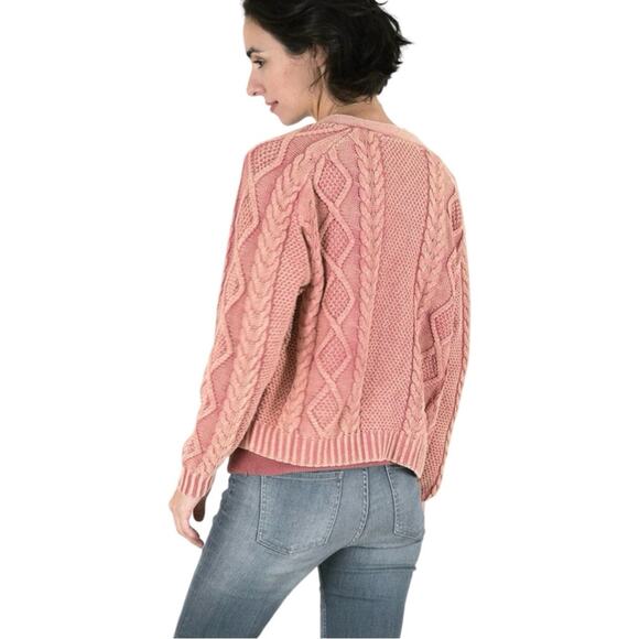 #T9 Callahan Revolve Enzyme Wash Rose Cable Knit Boat Neck Sweater $124 - Picture 4 of 14